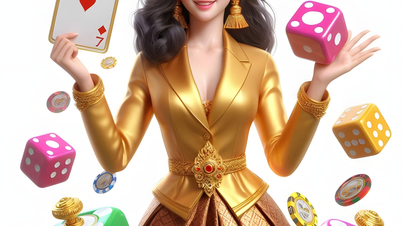 thai-3d-girl-holding-dice-with-white-background