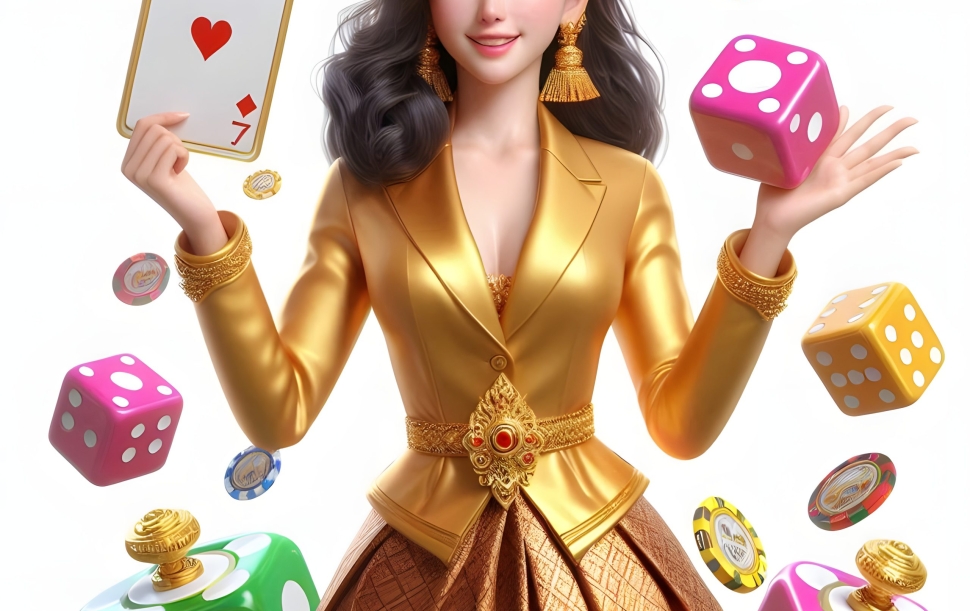 thai-3d-girl-holding-dice-with-white-background