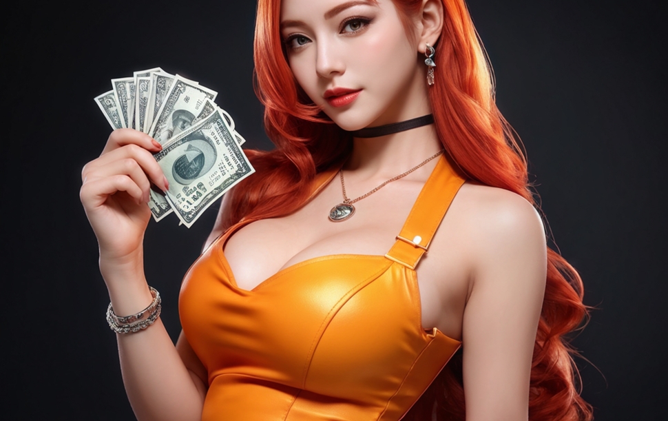 woman-leather-jacket-holding-stack-money